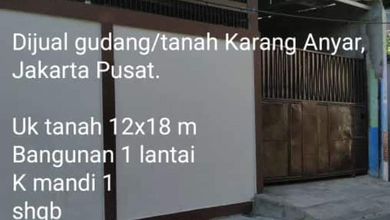 Dijual Gudang di Jln Karang Anyar