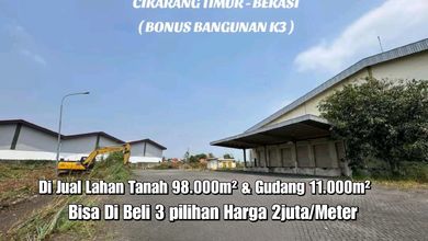 Di Jual Gudang Dan Lahan Tanah Cikarang Lt.9,8ha Kawasan Industri Siap Pakai Lokasi Karangsari Lemah Abang Tepi Jalan Raya Propinsi Bekasi,cikarang Timur Jawa Barat.#hamdan