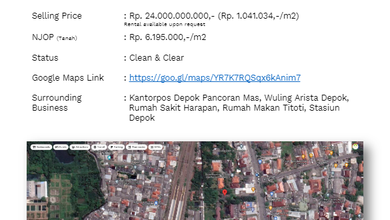For Sale Tanah Premium di Pancoran Mas, Depok, LT 2304m²