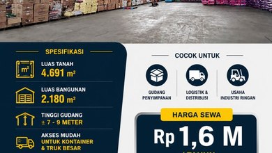 Disewakan Gudang Murah-2180M2 Murah-Depok-Jl Raya Bogor
