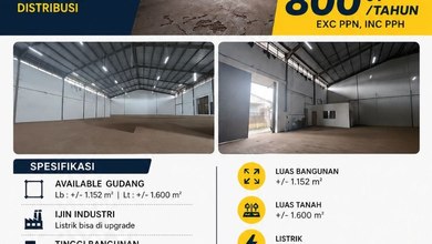 Disewakan Gudang LB 1150M2-Kawasan Industri Blessindo Legok