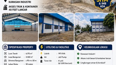 Disewakan Gudang Stand Alone 4500M2-Akses Kontainer 40Ft